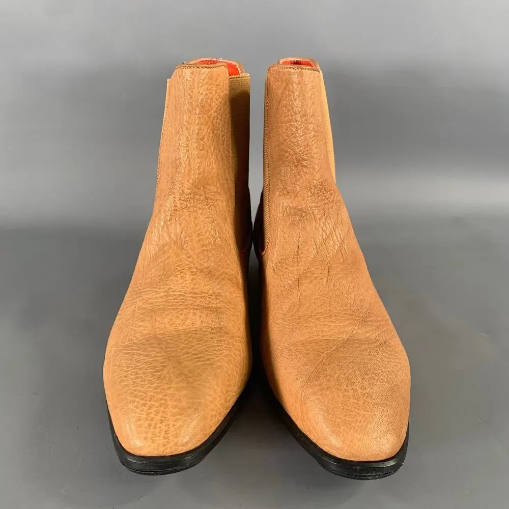 PAOLO SHOES Size 10 Tan Purple Crackled Leather Chelsea Boots